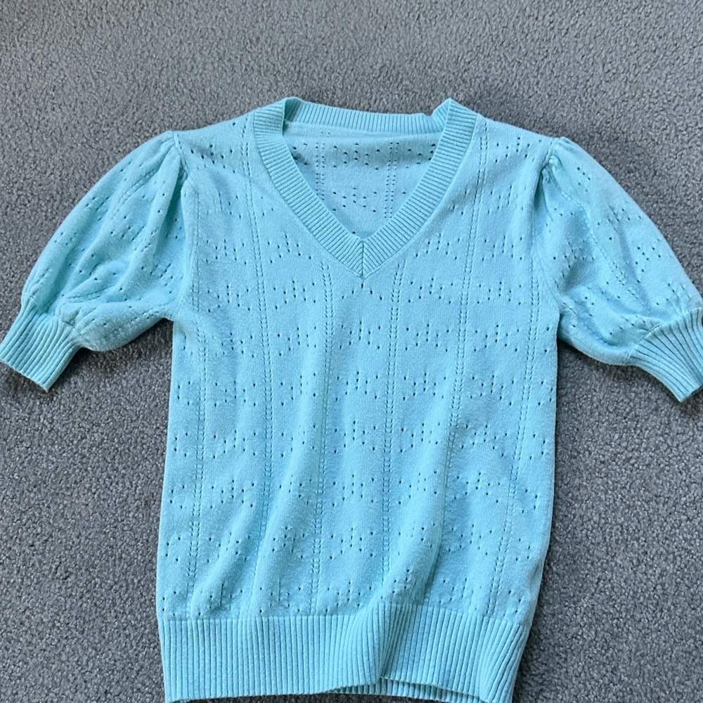 Light Blue V-Neck Knit Sweater